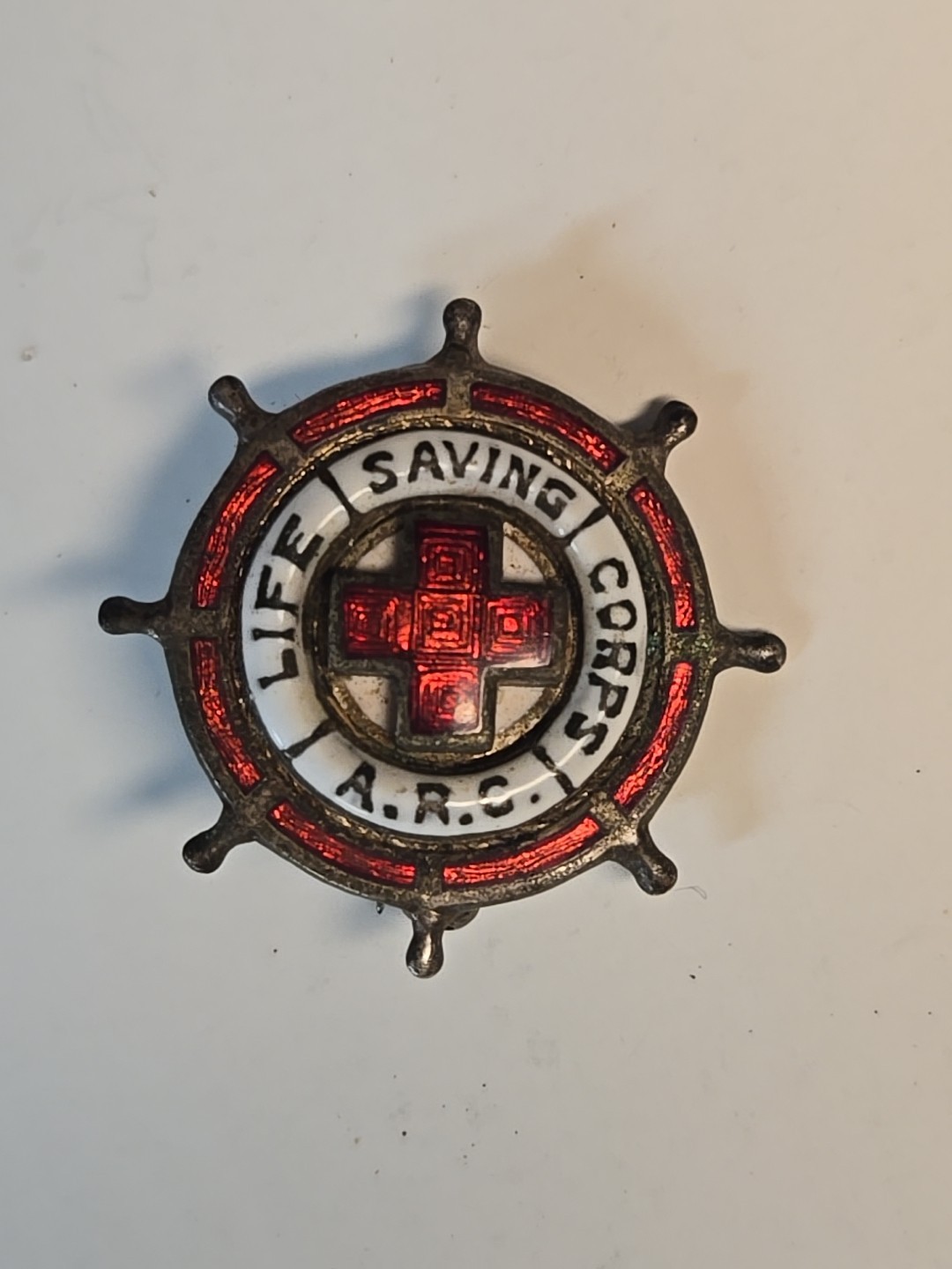 1930s 1940s Red Cross Life Saving Service Enameled Pin ARC LSS