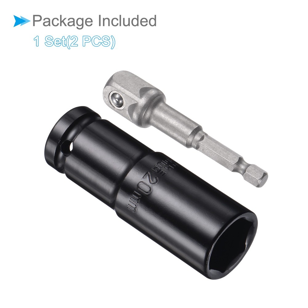 Deep Socket Set 20mm 1/2" Drive 6-Point Socket CR-V with 1/4" Hex Shaft