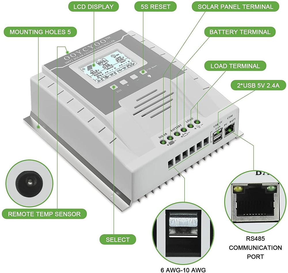 100A 80A 60A 40A MPPT Solar Panel Regulator Charge Controller 12V/24V PV 100V J5