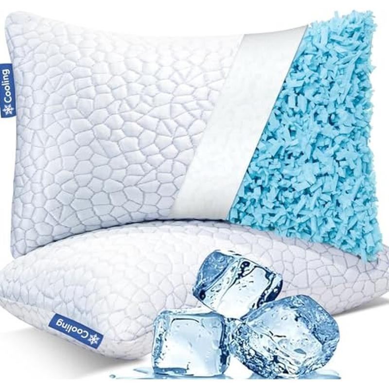 Cooling Pillows 2 Pack Shredded Memory Foam Adjustable Supportive Breathable New