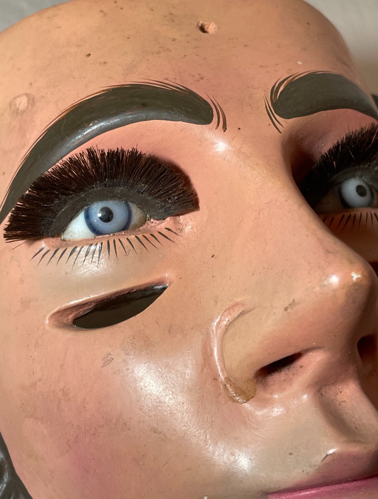 VINTAGE PARACHICOS MASK HAND CARVED WOOD MEXICAN FOLK ART CHIAPAS GLASS EYE