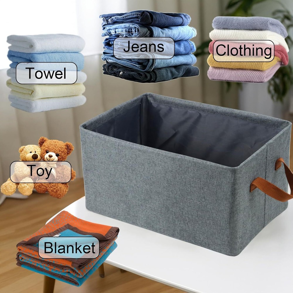 4 PCS Linen Storage Large(No Drawstring & Visible Design), Gray,4 Pack