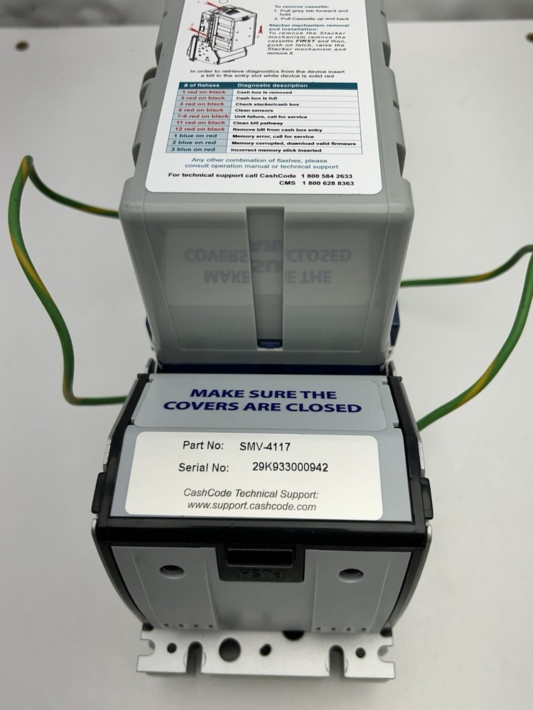 Crane Cash Code Currenza SMV 4117 Dollar Bill Validator Acceptor w/ Stacker $1