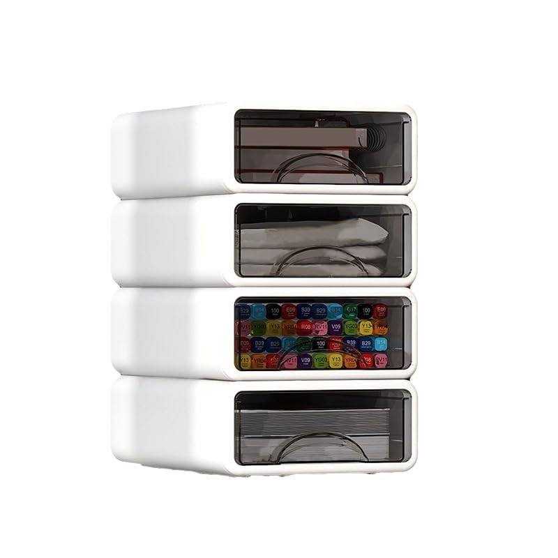 Desk Organizer with Drawers, Stackable Storage Drawers with Compartments White