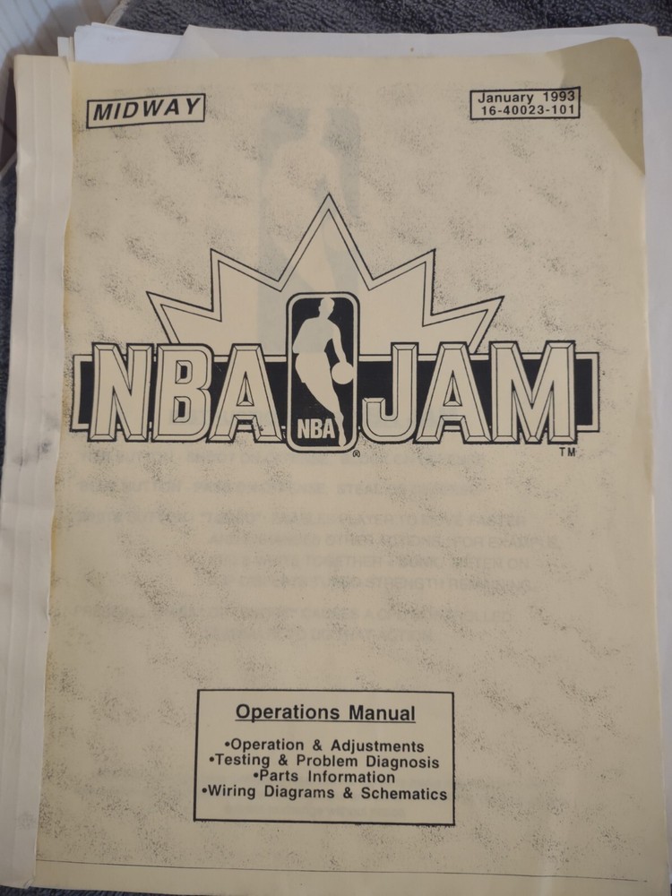 1993 NBA JAM Kit Basketball Arcade Machine Operation Manuals Problem Diagnostics