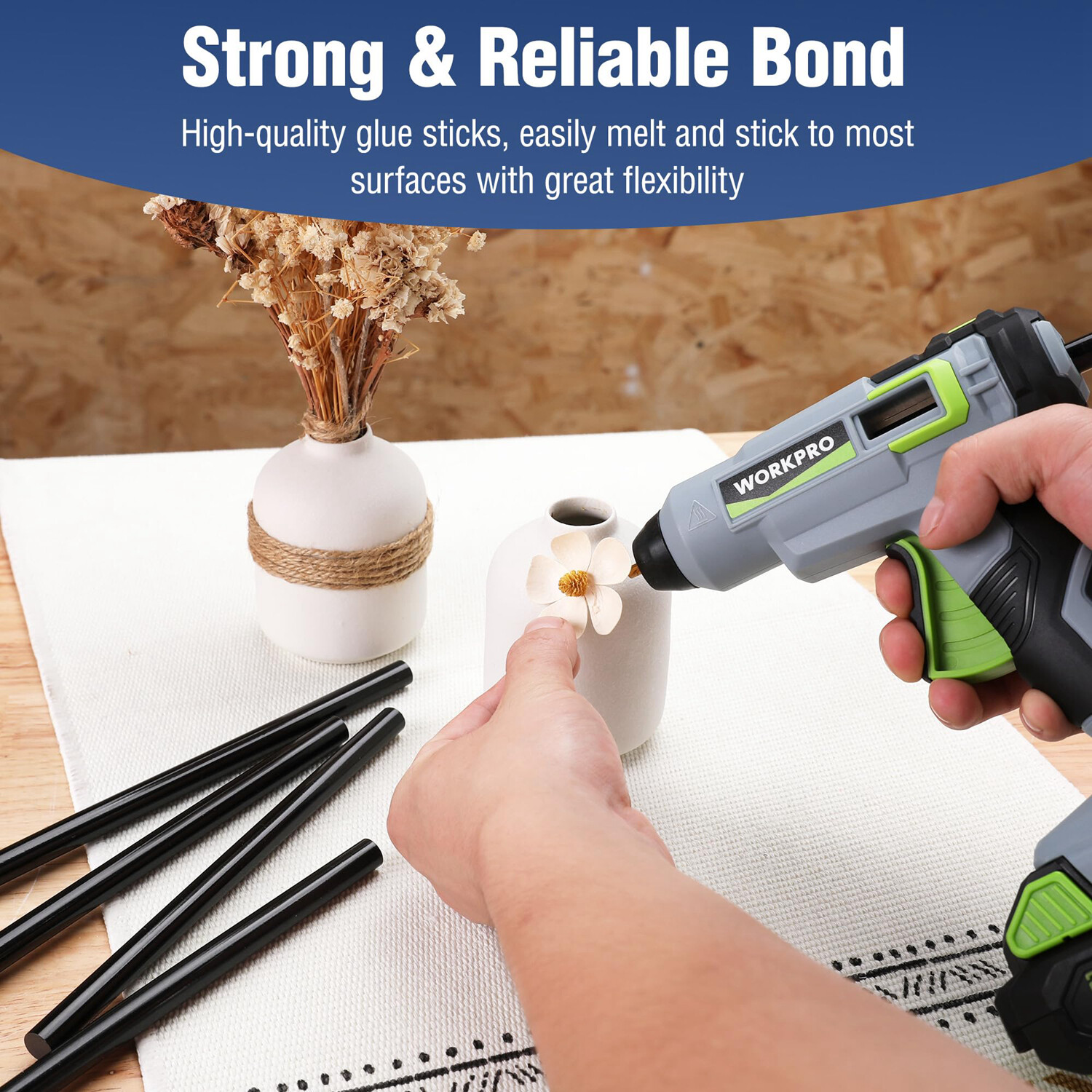 WORKPRO Hot Glue Sticks 100 Pack Black Hot Melt Adhesive Glue Sticks 0.43x8 Inch