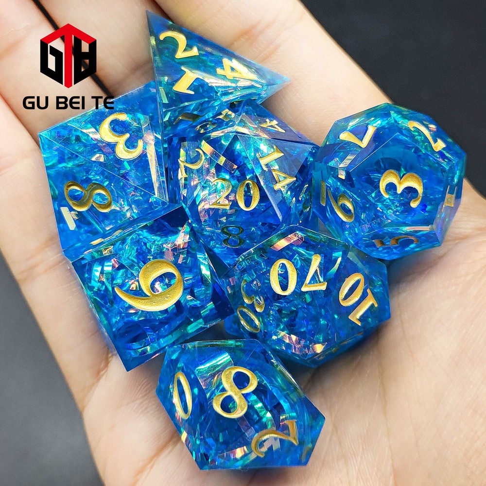 Blue Resin Dice Set Polyhedral Dice Poly RPG DnD Dungeons Dragons D&D Pathfinder