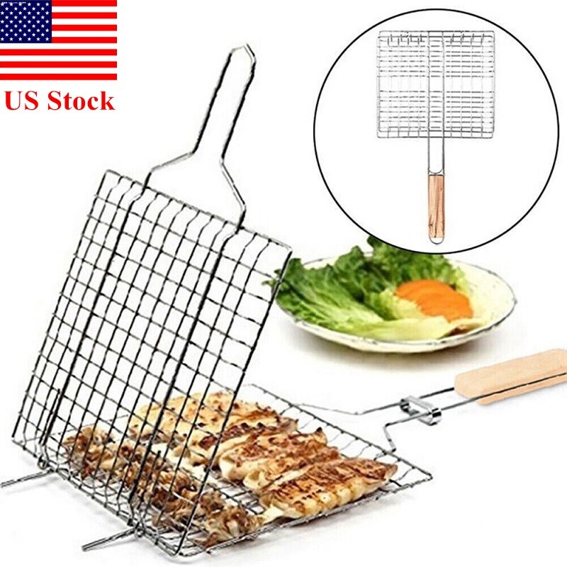 Fish Grill Basket  Fish Basket for Grilling  Easy Flip Stainless Steel BBQ USA
