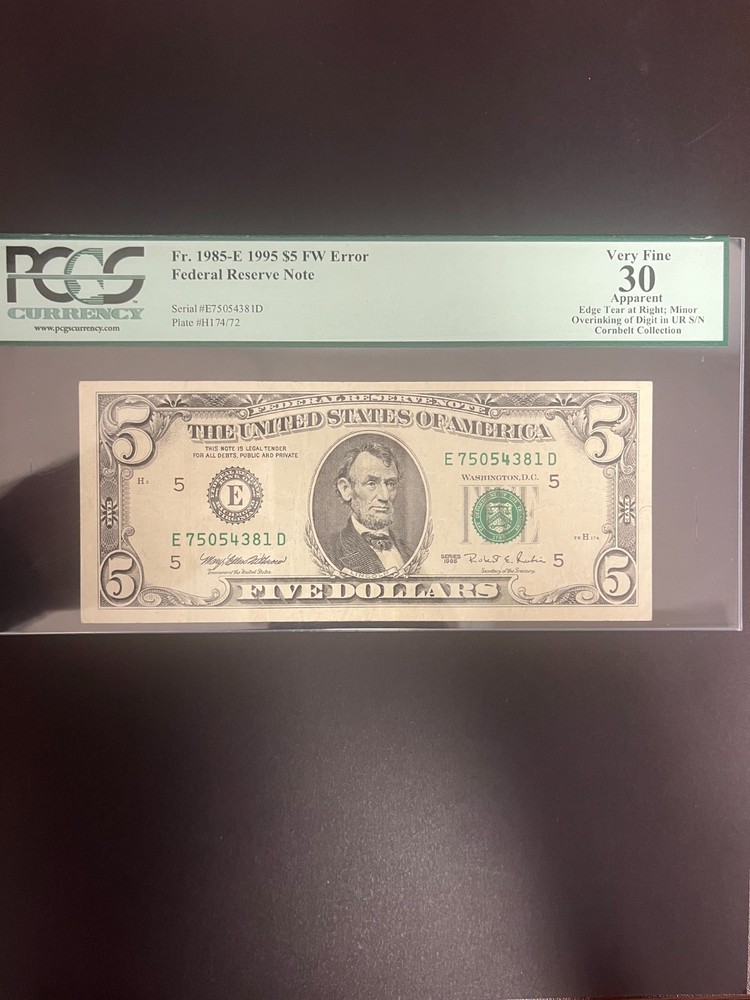 1995 $5 Overinking Error PCGS 30 RARE ERROR