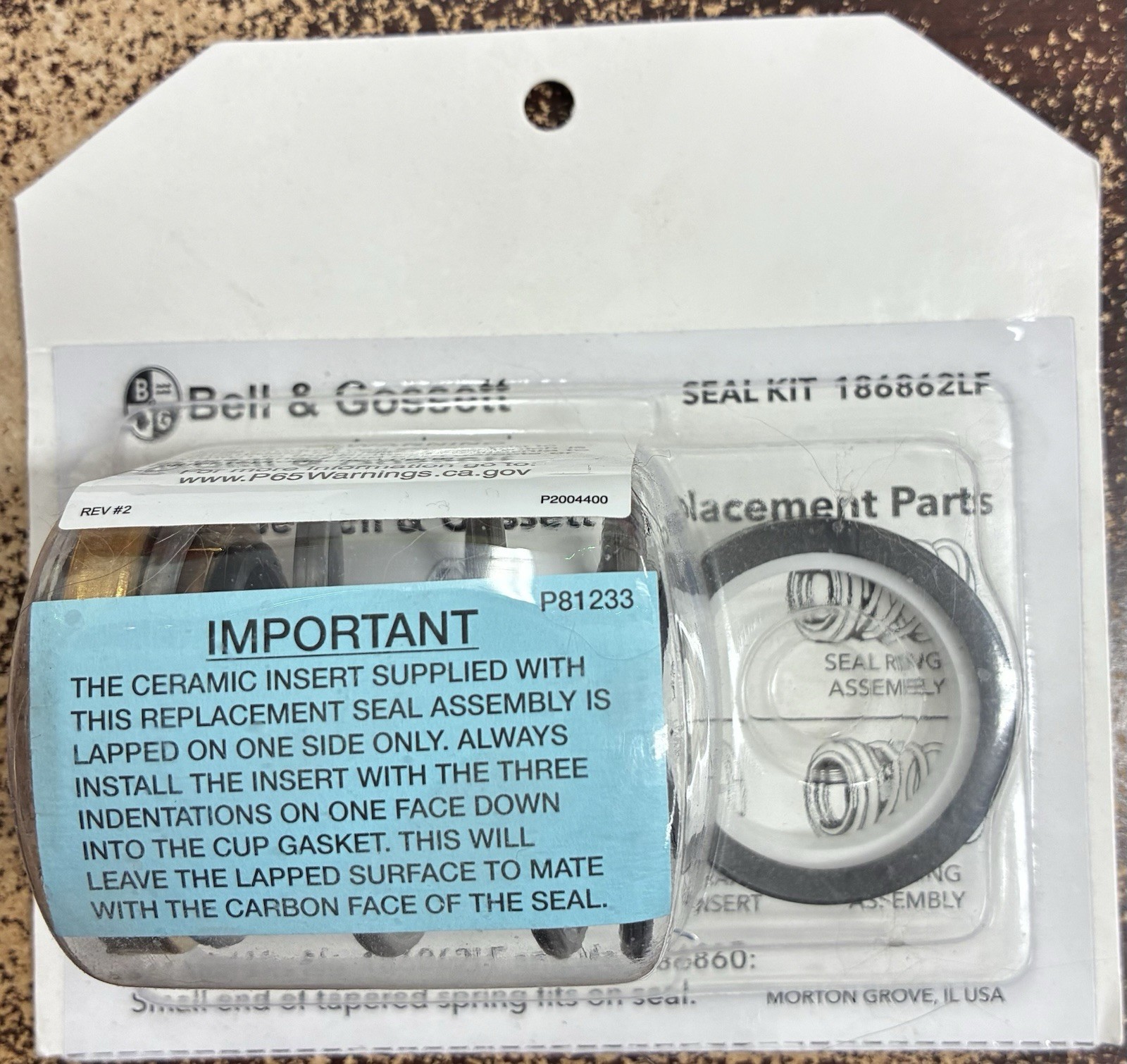 Bell & Gossett Replacement Seal Kit 186862LF – 1-1/4” & 3/4” Seals – New in Box