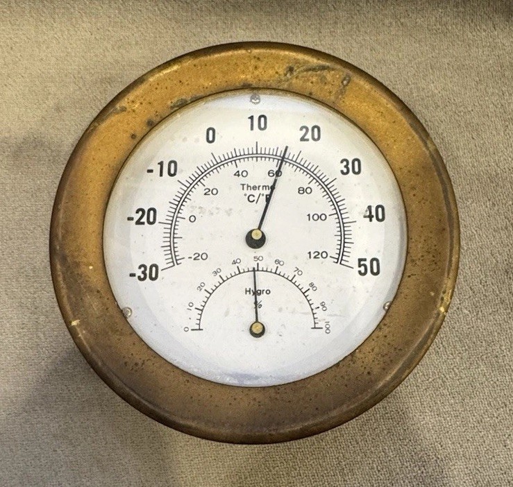 Brass Body Thermo Hygrometer Temperature 6.25” Base