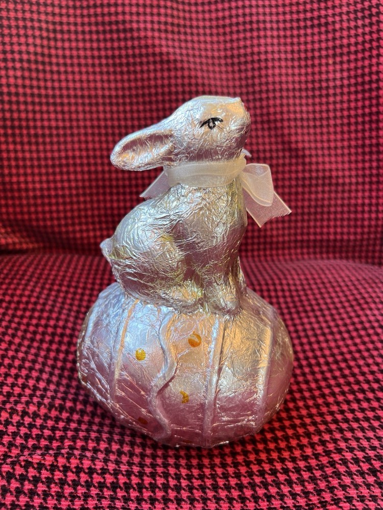 Faux Foil Large Easter Bunny sitting on an Easter Egg