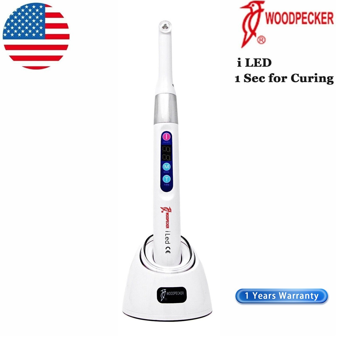 100% Woodpecker Dental iLED Curing Light Lamp Wireless 1 Second Curing 2500mw/c㎡