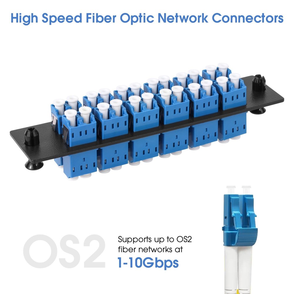 12 Duplex LC/UPC Fiber Patch Panel with Duplex Singlemode Blue LC Adapters, 2...