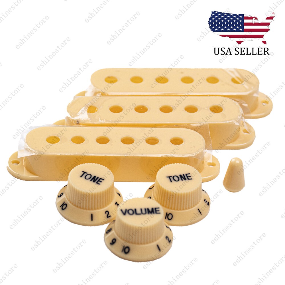 Cream Knobs SSS Single Coil Pickup Covers and 5 Way Switch Tip For Stratocaster