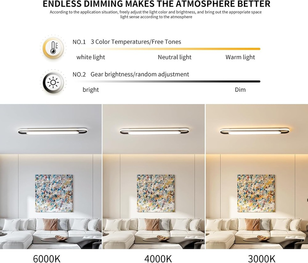 4Ft Modern Smart LED Linear Ceiling Lights Dimmable LED Ceiling Lamp with (48")