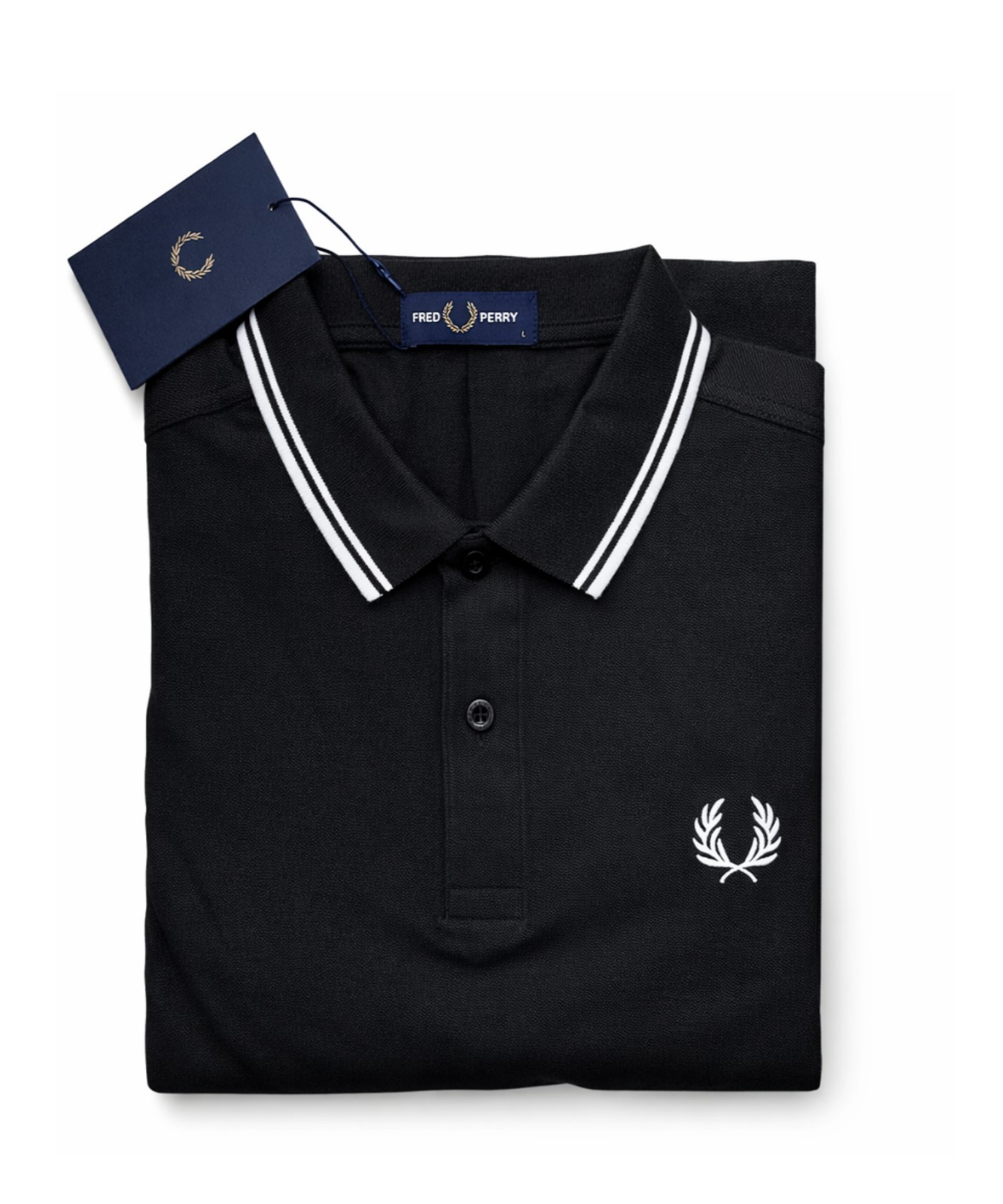 NWT - Fred Perry M3600 Twin Tipped Polo Shirt - BLACK/WHITE - Size : L - XXL
