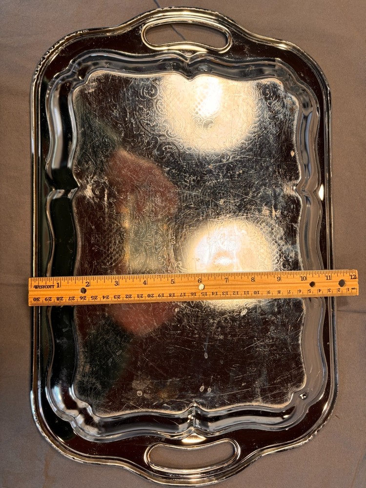 Vintage Silverplate Serving Tray with Handles – Unmarked