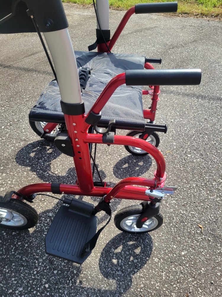 Red Foldable Rollator Walker with Seat, Adjustable Height, 4 Wheels