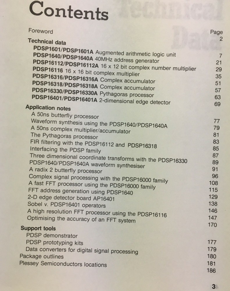 PLESSEY SEMICONDUCTORS DSP CATALOG 1988