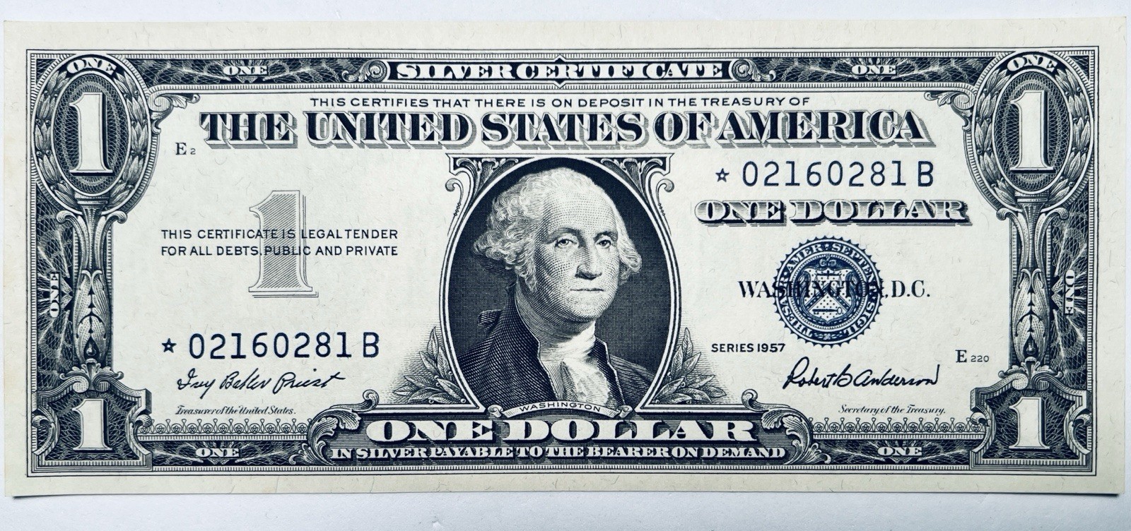 Series 1957 $1 Dollar Silver Certificate  Blue seal  "Star" Note Uncirculated