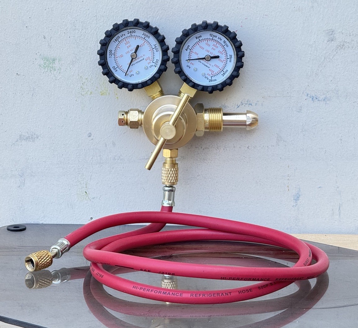 Nitrogen Dual Gas Regulator 0-600 PSI HVAC Purging Pressure Charge CGA580 & HOSE