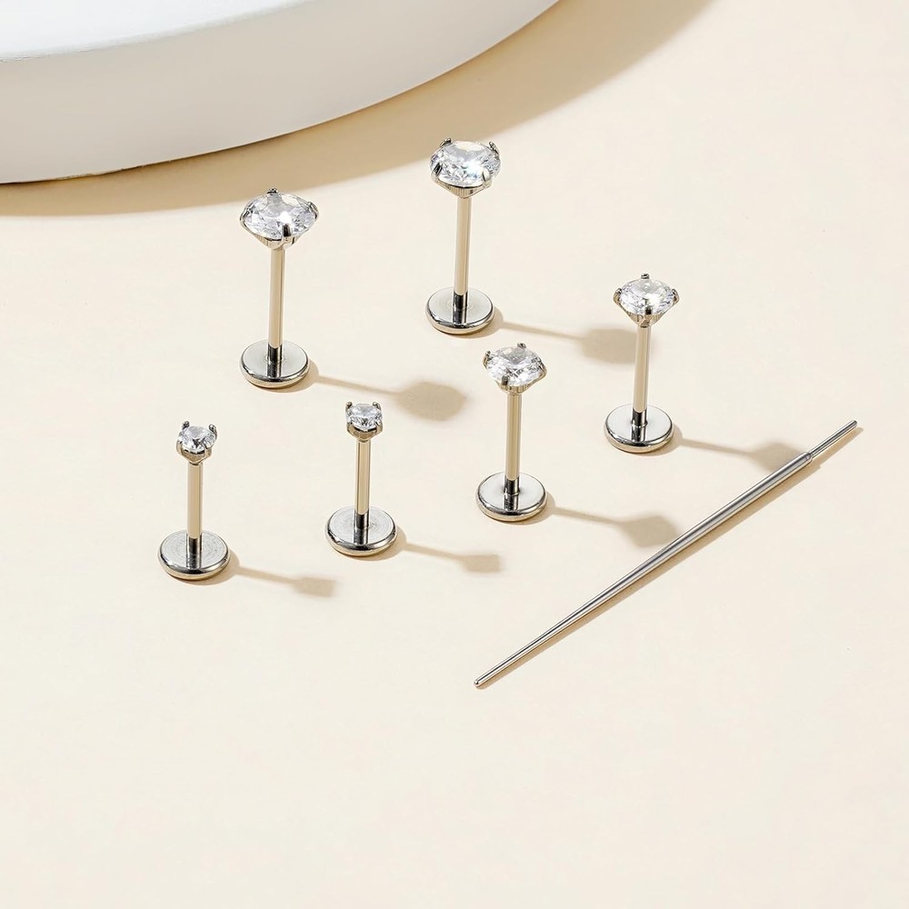 20G Flat Back Earrings Stud G23 Titanium Threadless Tragus Labret Cartilage L...