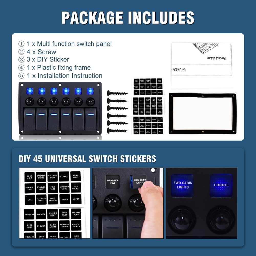 GGTA Marine Switch Panel Waterproof,Boat Switch Panel with Breakers,12V/24vol...