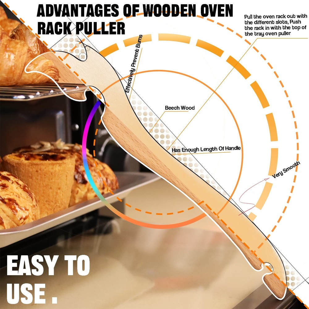 Oven Rack Puller Wood Oven Rack Push Pull Tool Prevent Scalding Pull Out Hot Rac