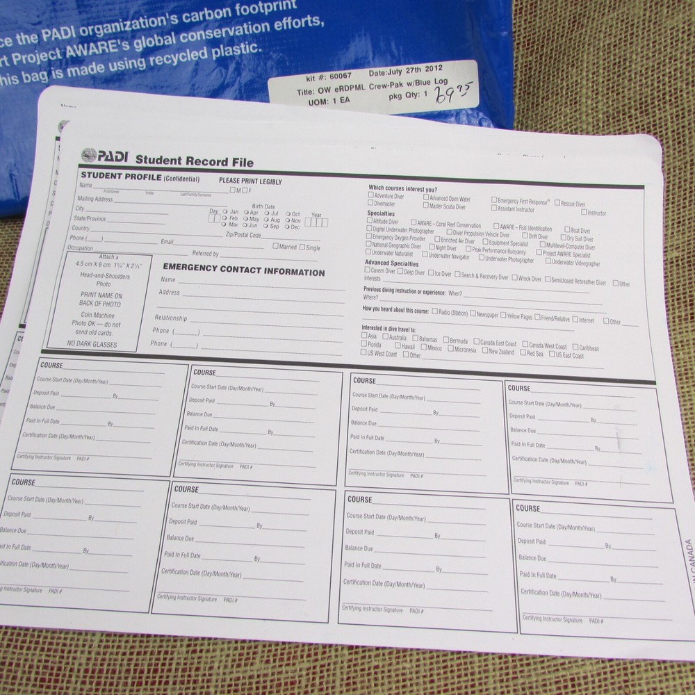PADI Diver Kit # 60067 2012 READ