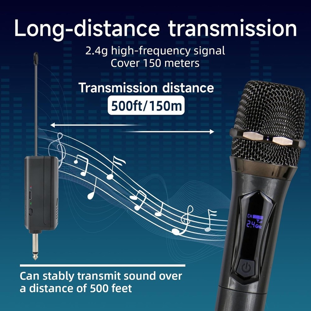 Dynamic Handheld Karaoke Microphone - 160ft Wireless Range, DSP Noise Reduction