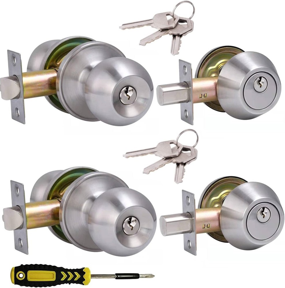 2 Sets All Keyed Same Entry Door 2 Pack, Deadbolt Lockset-Keyed Alike