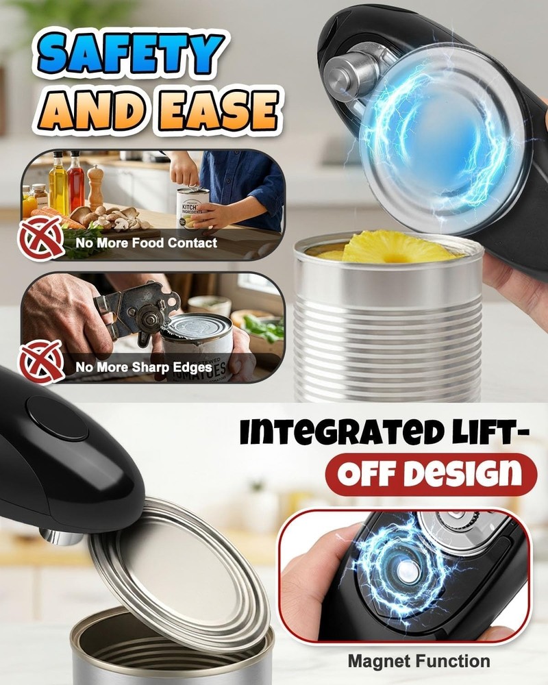 Electric Can Opener One Touch Automatic Smooth Edge Senior Friendly