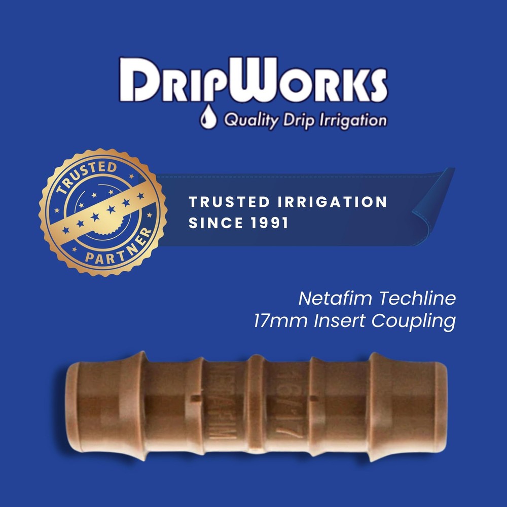 Netafim 17mm Techline Insert Coupling - Drip Irrigation Barbed Insert Connector