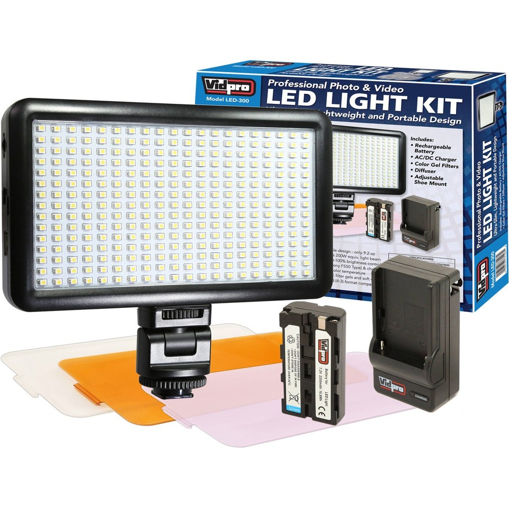 VidPro LED-300 On-Camera Daylight-Balanced LED Light Kit