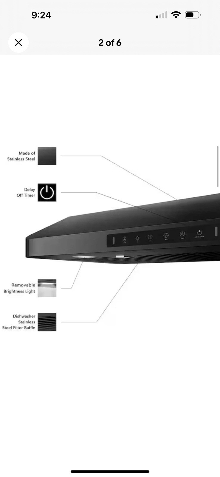 VIKIO 30” 900 CFM Under Cabinet Range Hood Black Stainless LED 2-Way Vent