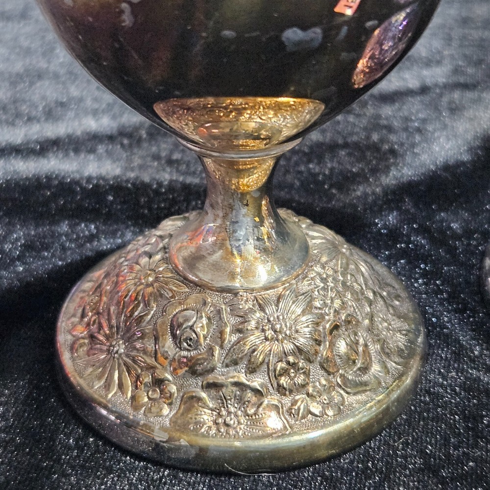 4 Vintage Silverplate Goblets - Engraved Bottoms - 5.75" High