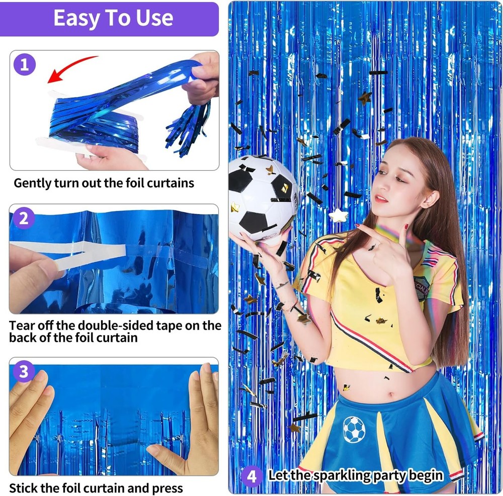 Blue Streamers Party Decorations 3.3x8.2ft, 2 Pack Dark