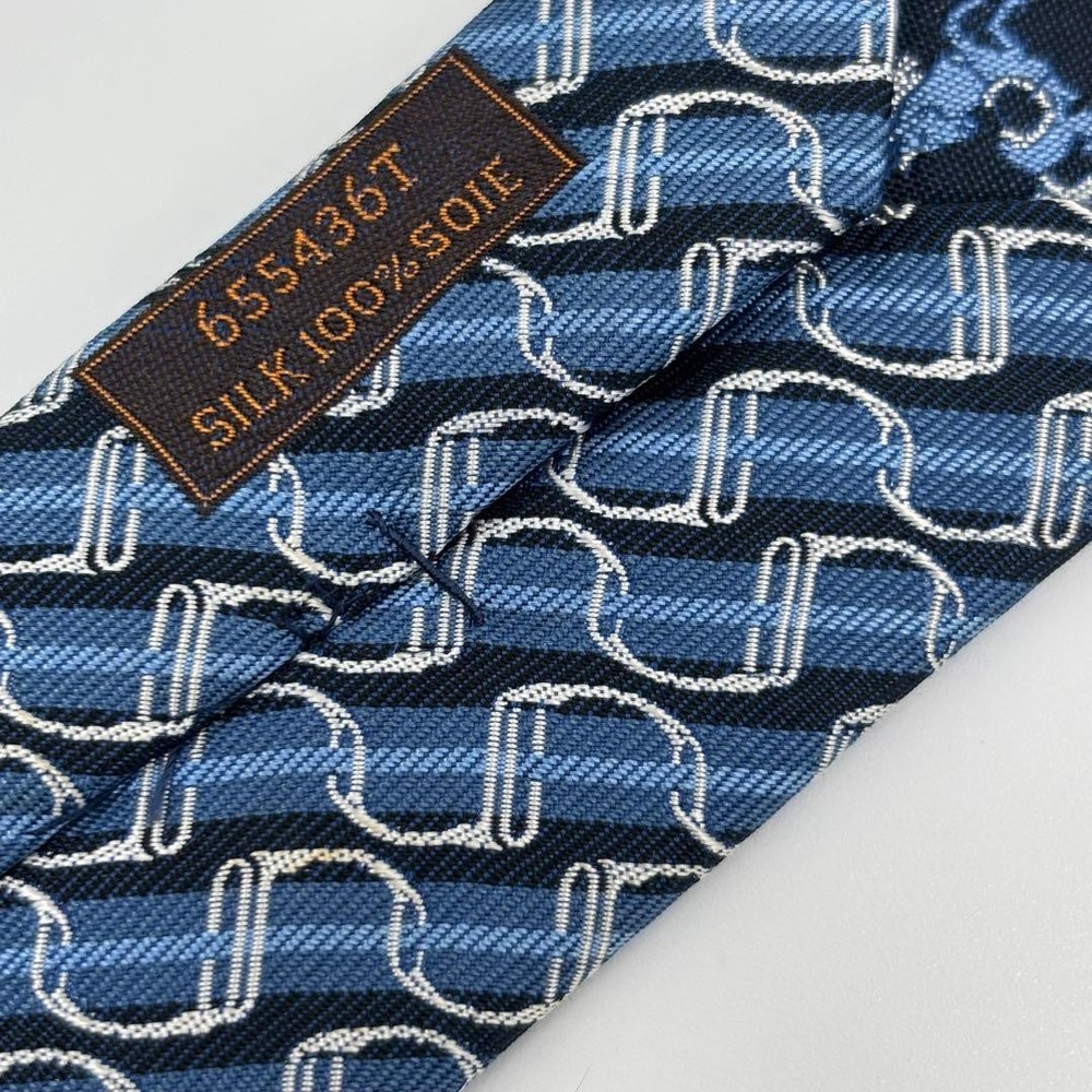 HERMES Tie Wave Total Pattern Light Blue SILK 100