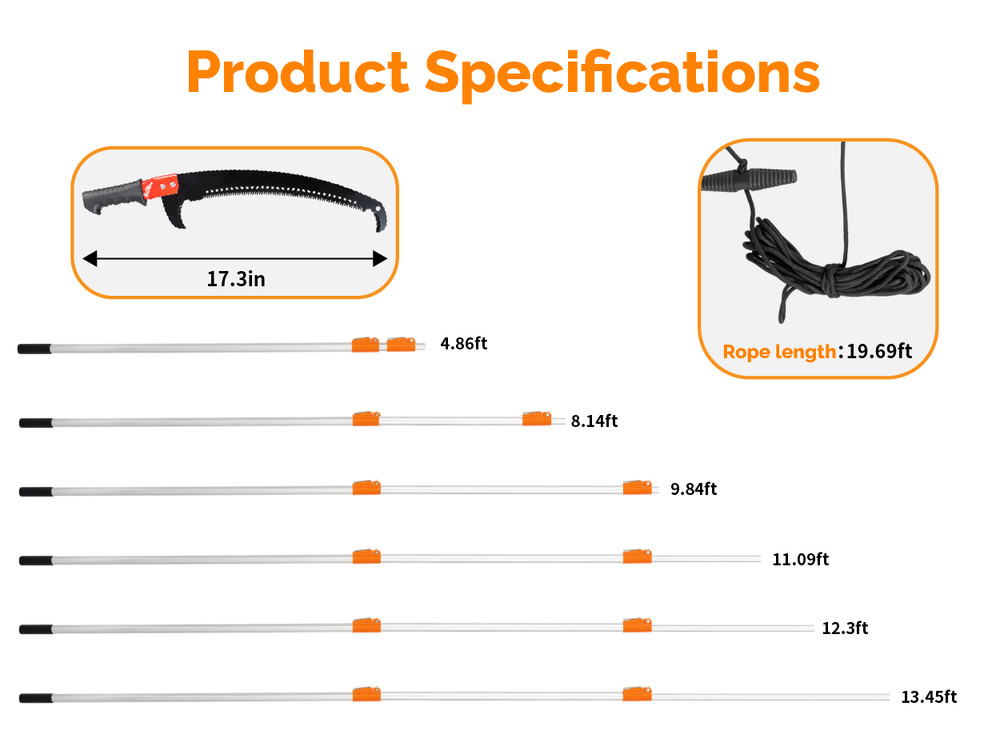 12FT Manual Pole Saw, Extendable Tree Trimmer Telescoping Branch Pruner