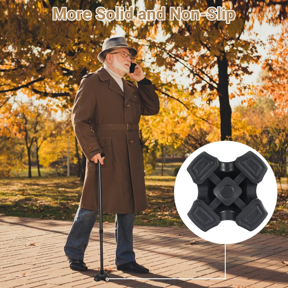 Dotday 2 Pack Cane Tips for Stability, Self Standing Base 2 pack, Black
