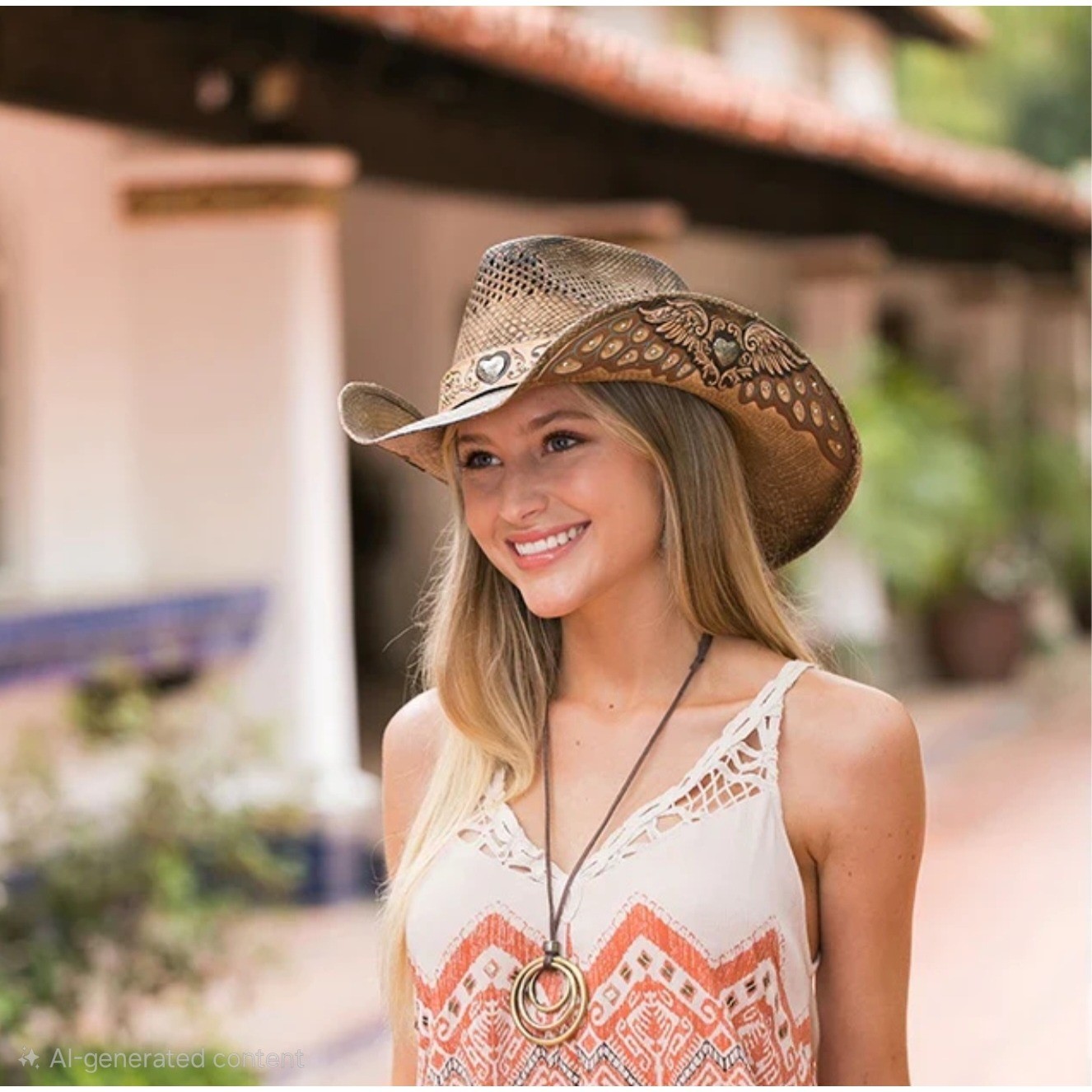Stampede Hats Darling Cowboy Hat Tequilla Straw Size Large Brown Hearts Wings