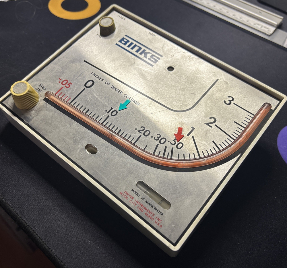 Binks Dwyer Instruments Mark II 25 Molded Plastic Manometer, Range 0-3" W.C.