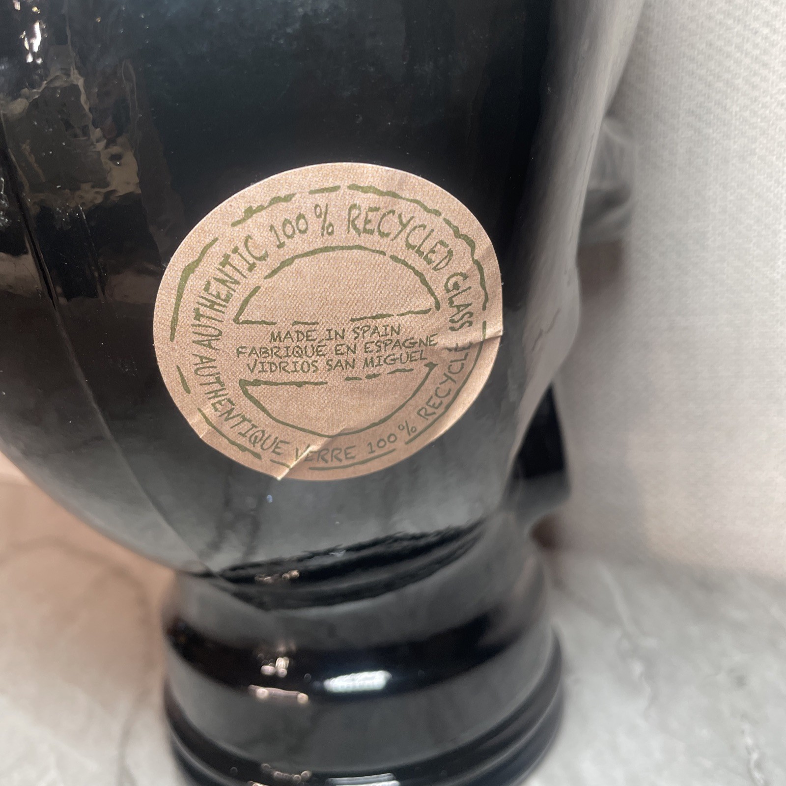 LARGE Black GLASS SKULL Recycled Glass Spain 10.5 inches Vidrios San Miguel NEW