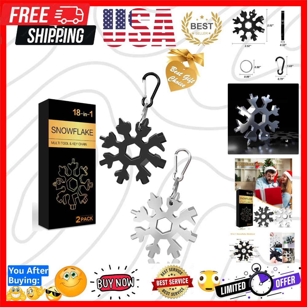 Stocking Stuffers for Adults Men, 2 Pack 18 in 1 Snowflake Multitool, Christm...