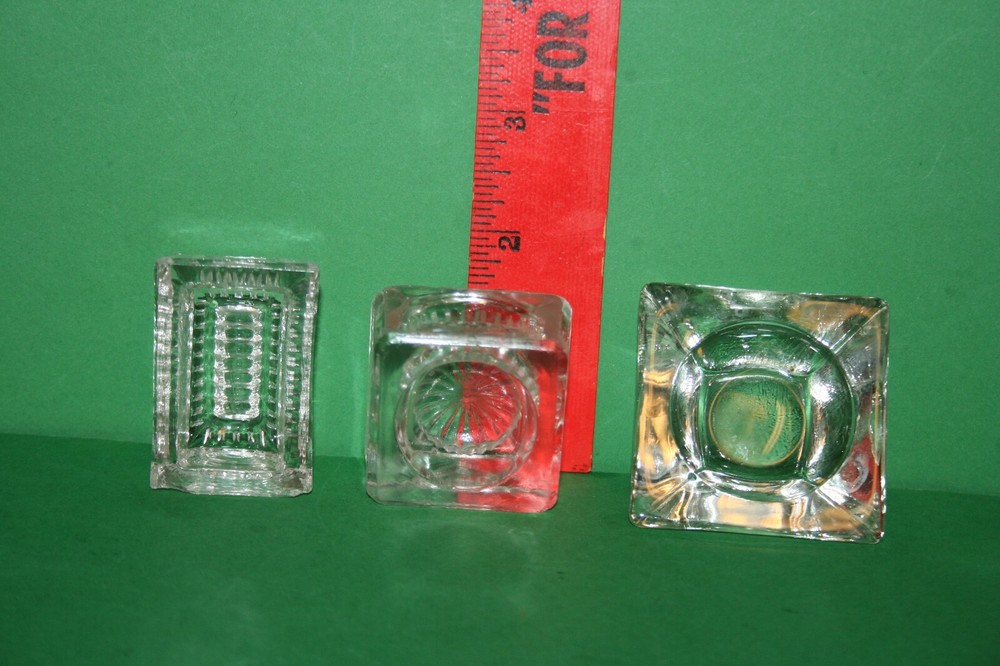 Lot 3 Antique Press Etch Blown Glass Open Salt Dip Cellar Square & Rectangular