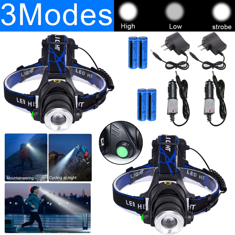 2PACK Super Bright LED Headlamp Rechargeable Headlight Head Lamp Flashlight HOT
