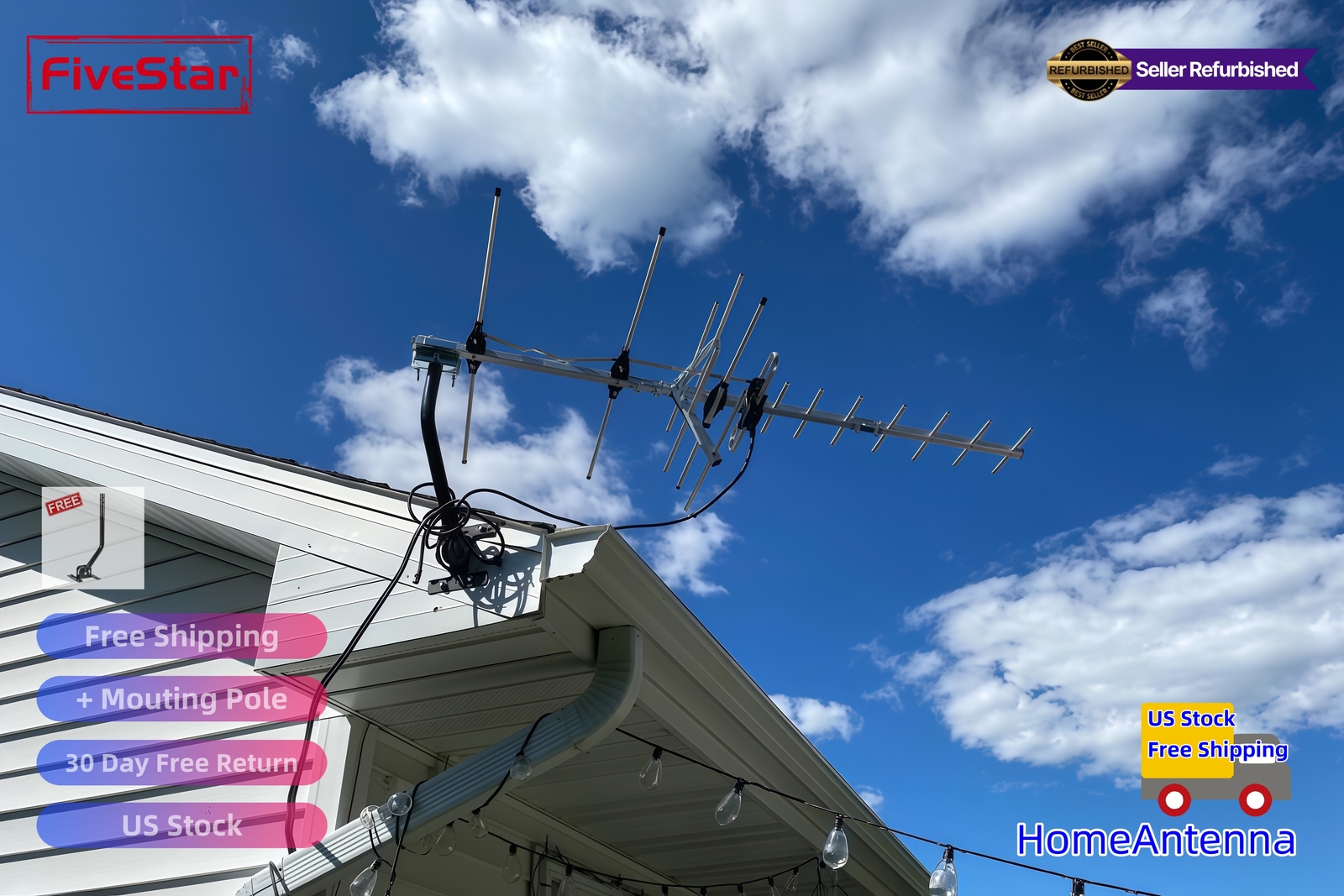 Yagi HD TV Antenna Attic or Roof Mount up to 200 Mile Range TV Antenna
