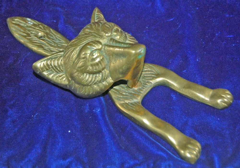 LARGE VINTAGE BRASS FOX DOOR KNOCKER