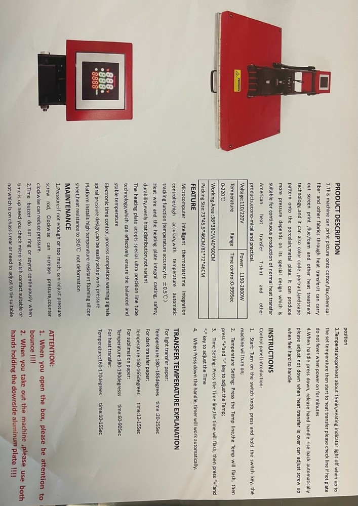 Heat Press Machine 16x20 Auto Open Bottom Drawer